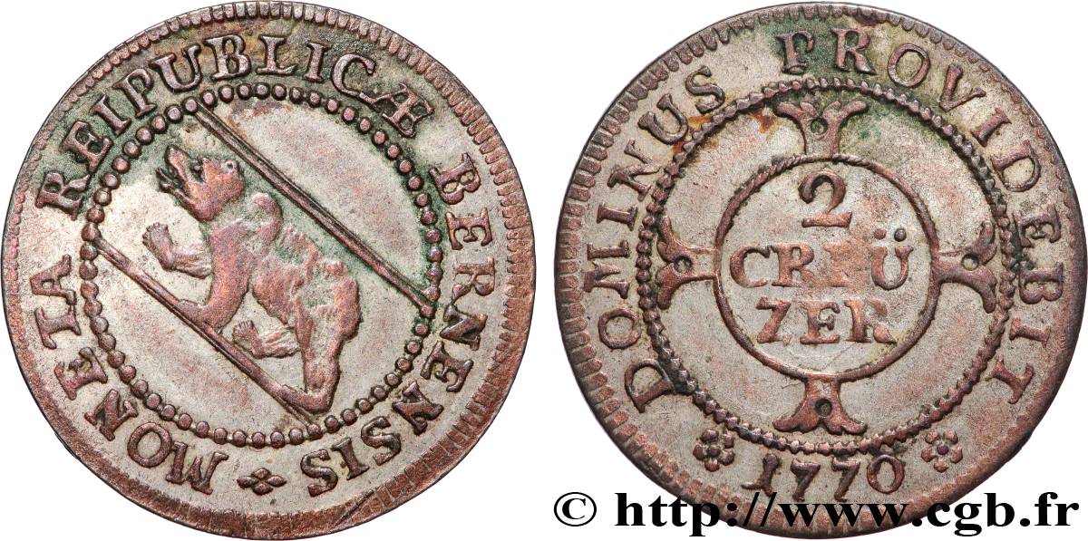 SWITZERLAND - CANTON OF BERN 1/2 Batzen variété 2 Creuzer 1770  VF 