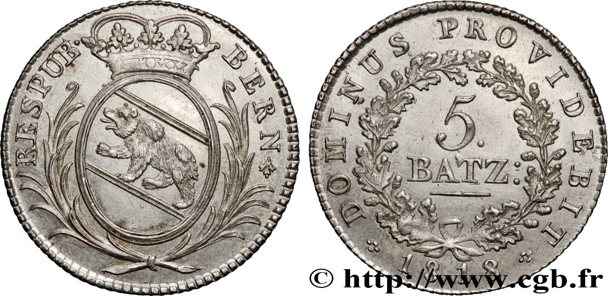 SVIZZERA - CANTON BERNA 5 Batzen - Canton de Berne 1818  MS 