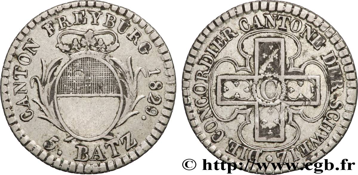 SVIZZERA - CANTON FRIBURGO 5 Batzen - Canton de Fribourg 1829  q.SPL 
