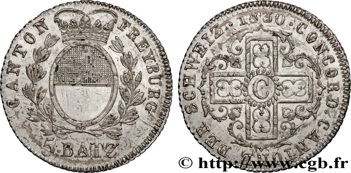 SVIZZERA - CANTON FRIBURGO 5 Batzen - Canton de Fribourg 1830  q.SPL 