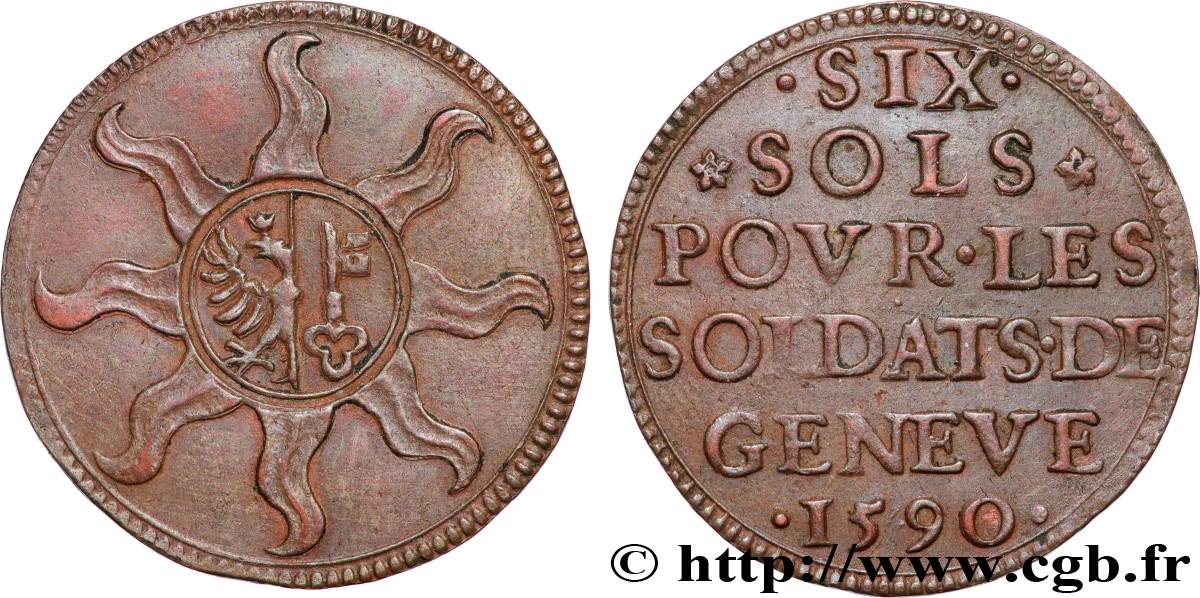 SUISSE - RÉPUBLIQUE DE GENÈVE 6 Sols 1590 Genève TTB+ 