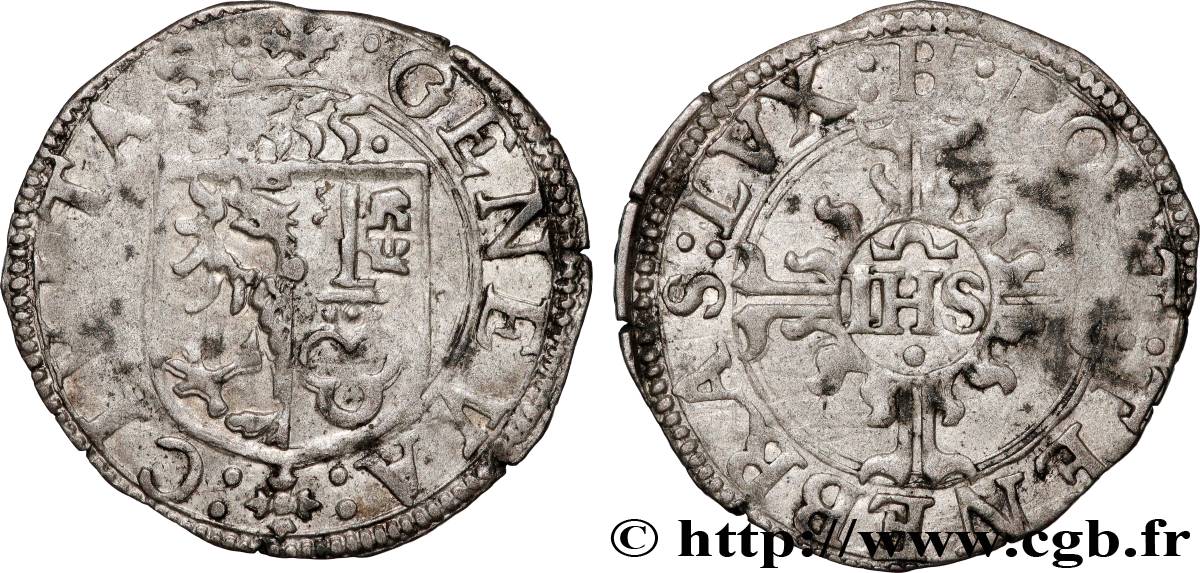 SUISSE - RÉPUBLIQUE DE GENÈVE 2 Quart (1/2 sol) 1555 Genève TB+ 