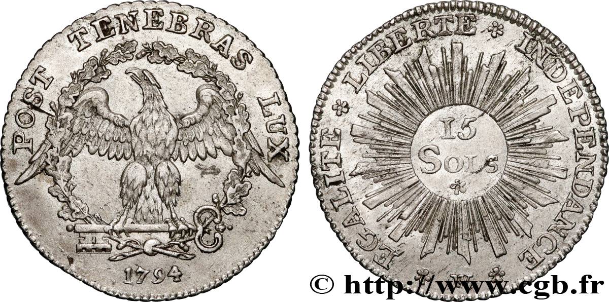 SUISSE - RÉPUBLIQUE DE GENÈVE 15 Sols - République de Genève 1794  TTB+ 