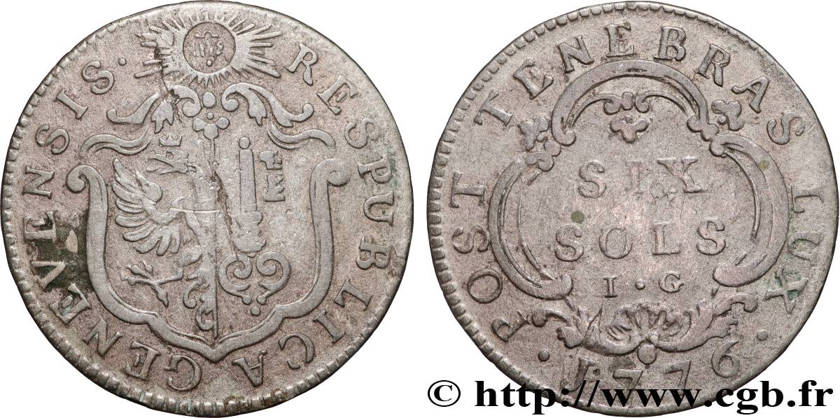 SWITZERLAND - REPUBLIC OF GENEVA 6 Sols 1776  VF 