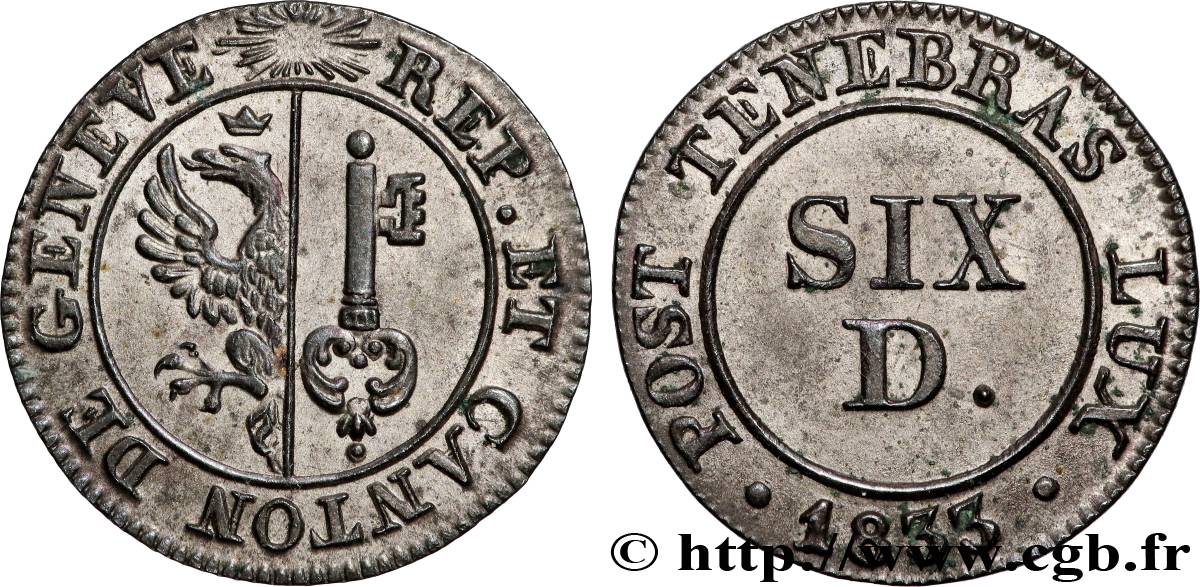 SCHWEIZ - REPUBLIK GENF 6 Deniers 1833  fVZ 