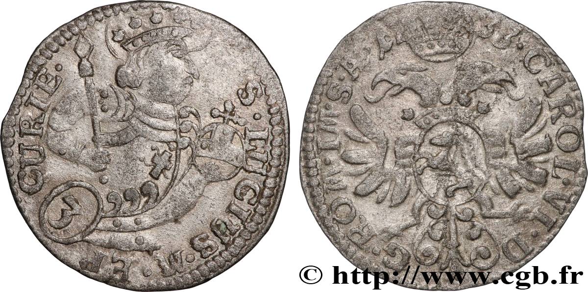 SUISSE - CONFÉDÉRATION HELVÉTIQUE - CANTON DES GRISONS 3 Kreuzers 1733  TTB 