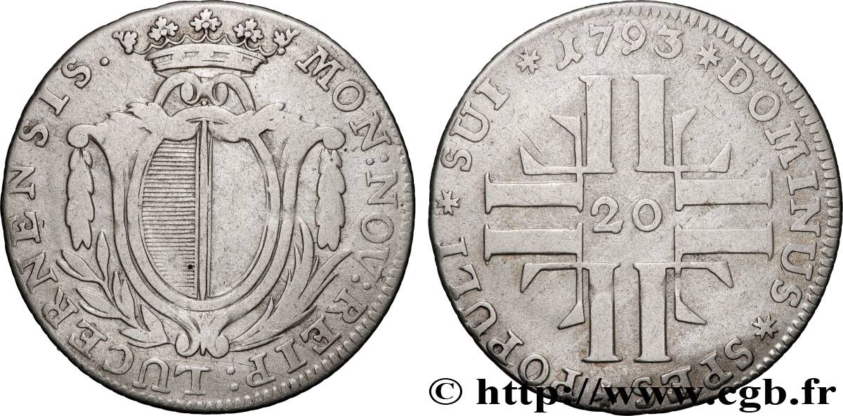SUISSE - CANTON LUCERNA 20 kreuzer 1793 Lucerne BB 