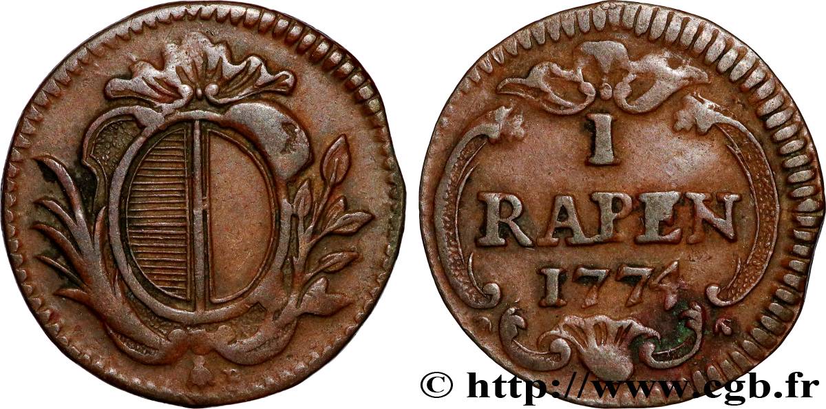 SWITZERLAND - CANTON OF LUCERNE 1 Rapen  1774  XF 