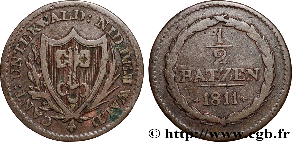 SUISSE - CANTON DE NIDWALD 1/2 Batzen 1811  TTB 