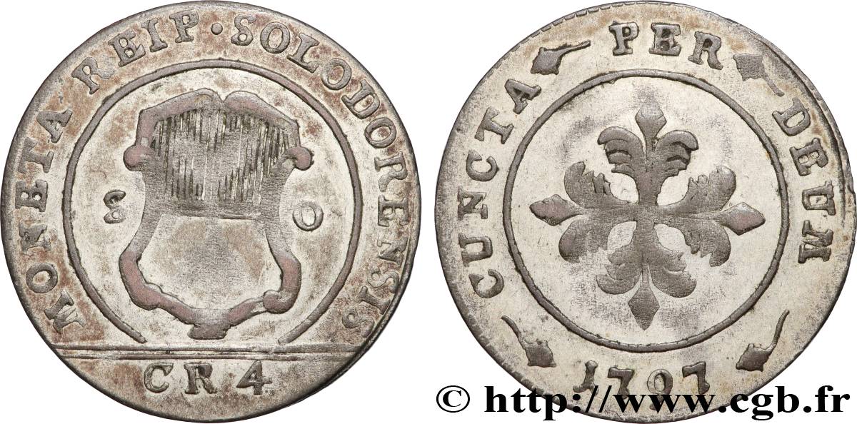 SUISSE - CONFÉDÉRATION HELVÉTIQUE - CANTON DE SOLEURE 1 Batzen (4 Kreuzer) 1797  TTB 