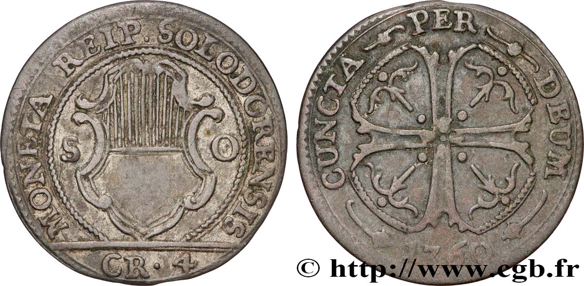 SUISSE - CONFÉDÉRATION HELVÉTIQUE - CANTON DE SOLEURE 1 Batzen 4 Kreuzer - Canton de Solothurn 1760  TB+ 