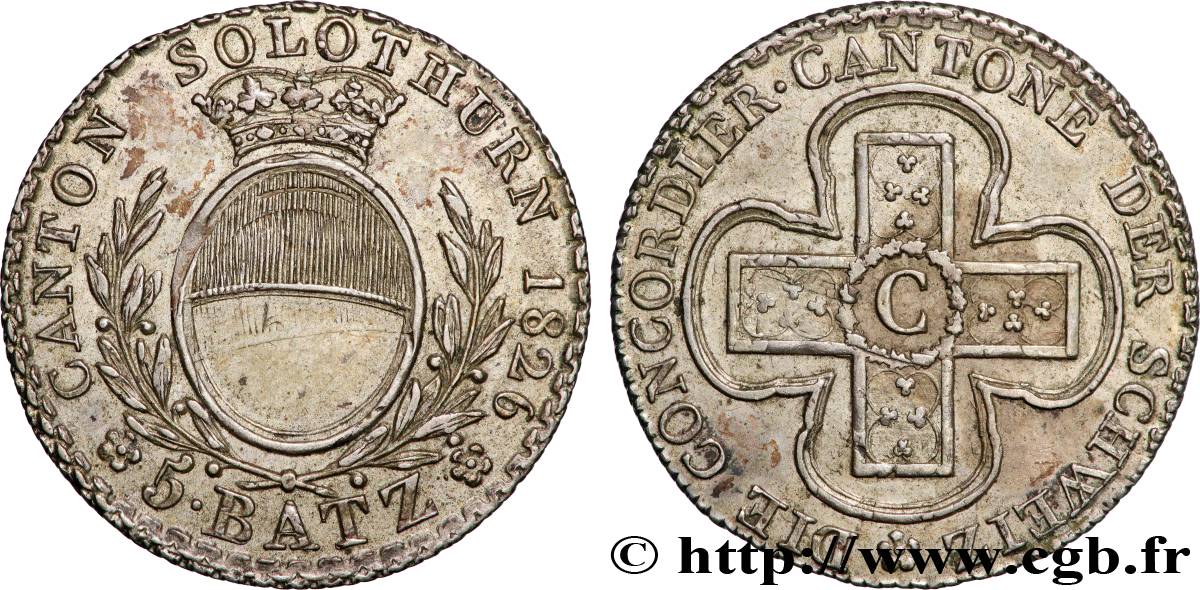 SVIZZERA - CANTONE DE SOLETTA 5 Batzen - Canton de Solothurn 1826  q.SPL 