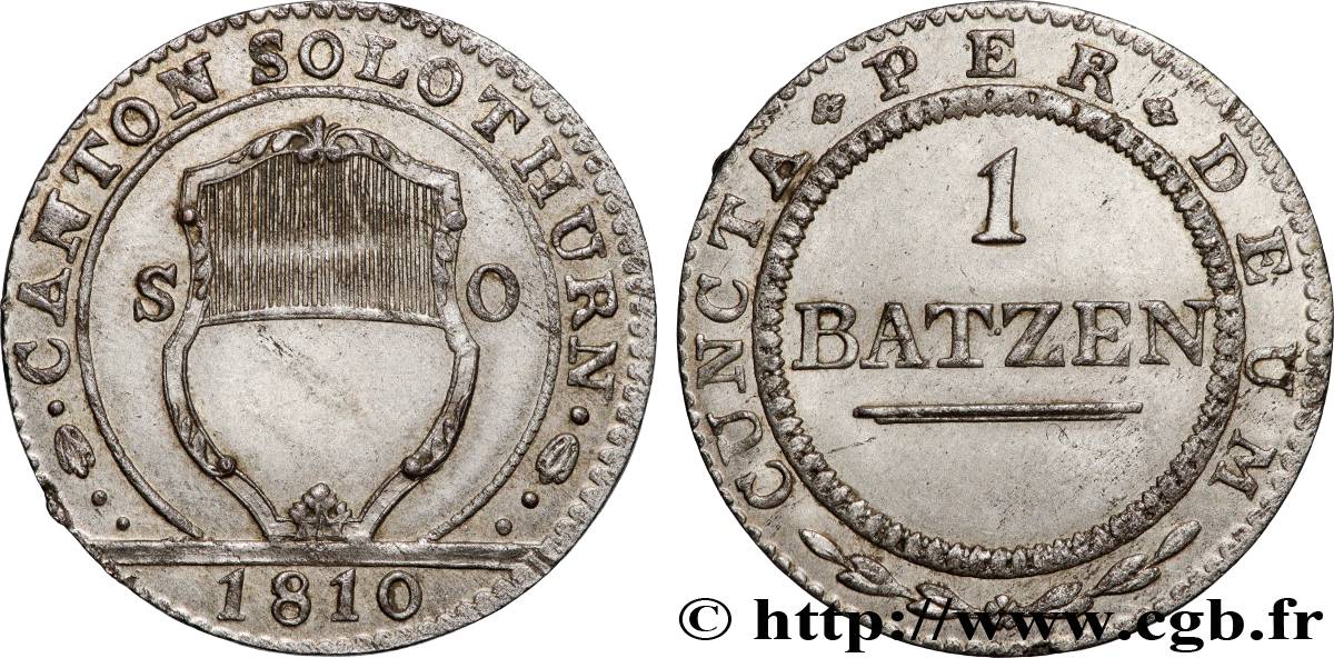 SUISSE - CONFÉDÉRATION HELVÉTIQUE - CANTON DE SOLEURE 1 Batzen - Canton de Solothurn 1810  TTB+ 