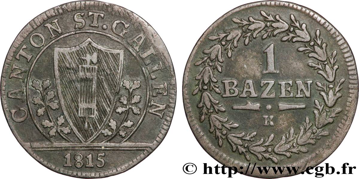 SUISSE - CANTON DE SAINT-GALL 1 Batzen 1815  TTB+ 