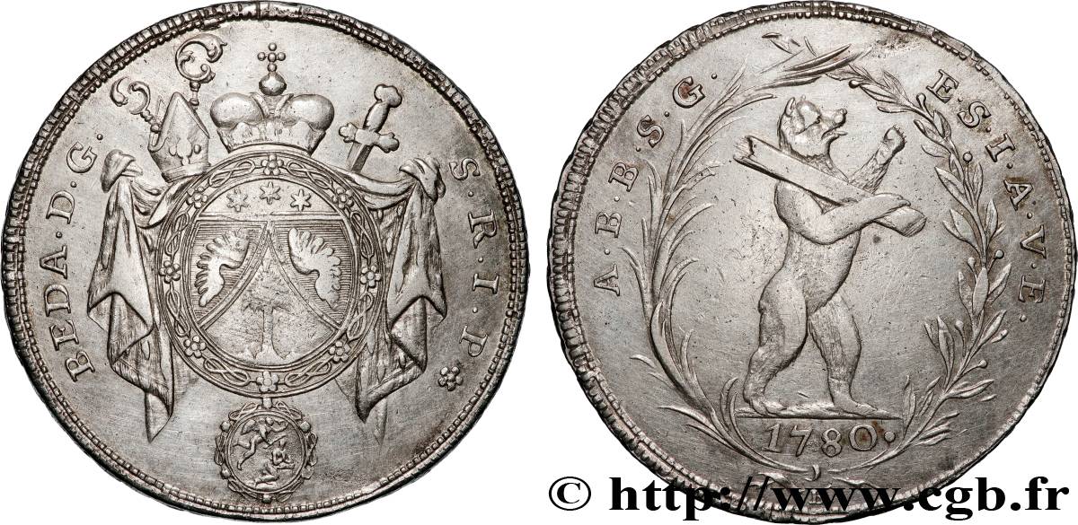 SUISSE - ABBAYE DE SAINT-GALL Thaler au nom de Beda Angehrn 1780  TTB 
