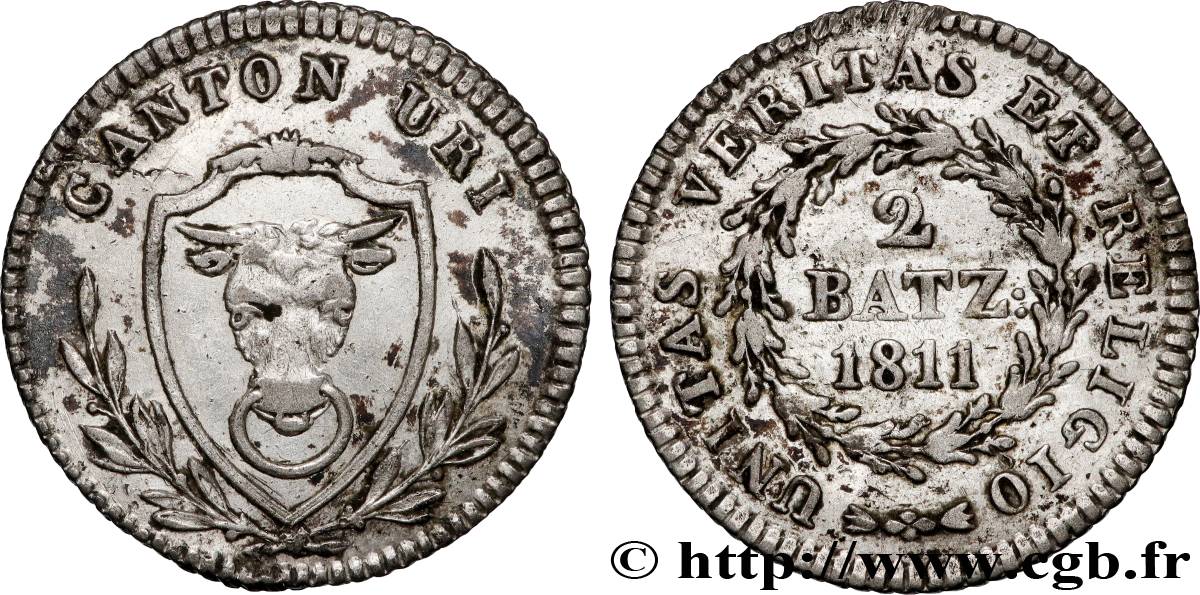 SUISSE - CANTON D URI 2 Batzen 1811 Uri TTB+ 