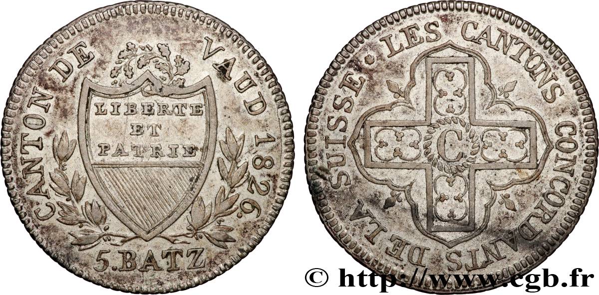SUISSE - CANTON DE VAUD 5 Batzen 1826 Lausanne TTB+ 