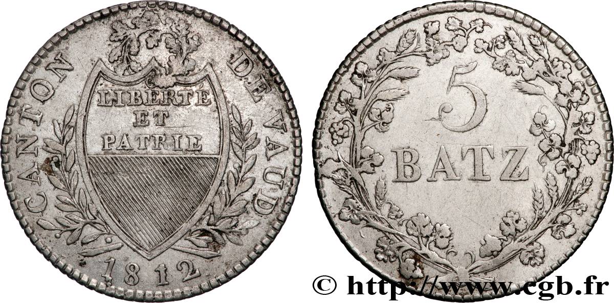 SCHWEIZ  - KANTON WAADT 5 Batzen 1812  SS 