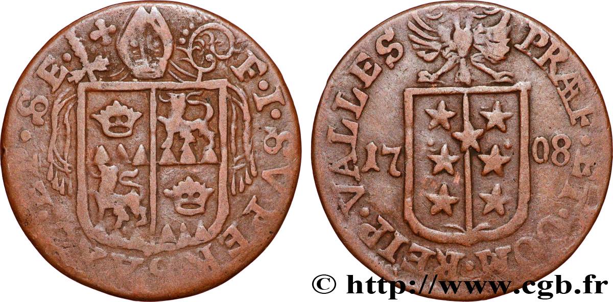 SUISSE - CANTON DU VALAIS 1 Batzen François-Joseph Supersaxo évêque de Sion 1708  TB+ 
