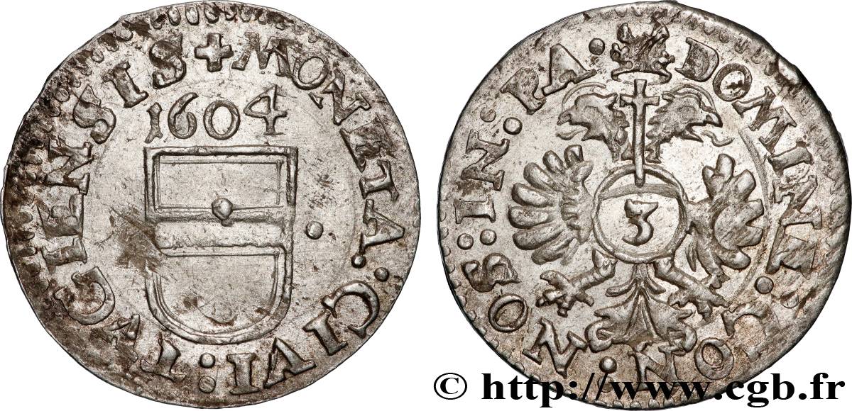 SUISSE - CANTON DE ZOUG 1 Groschen (3 Kreuzer) 1604  TTB+ 
