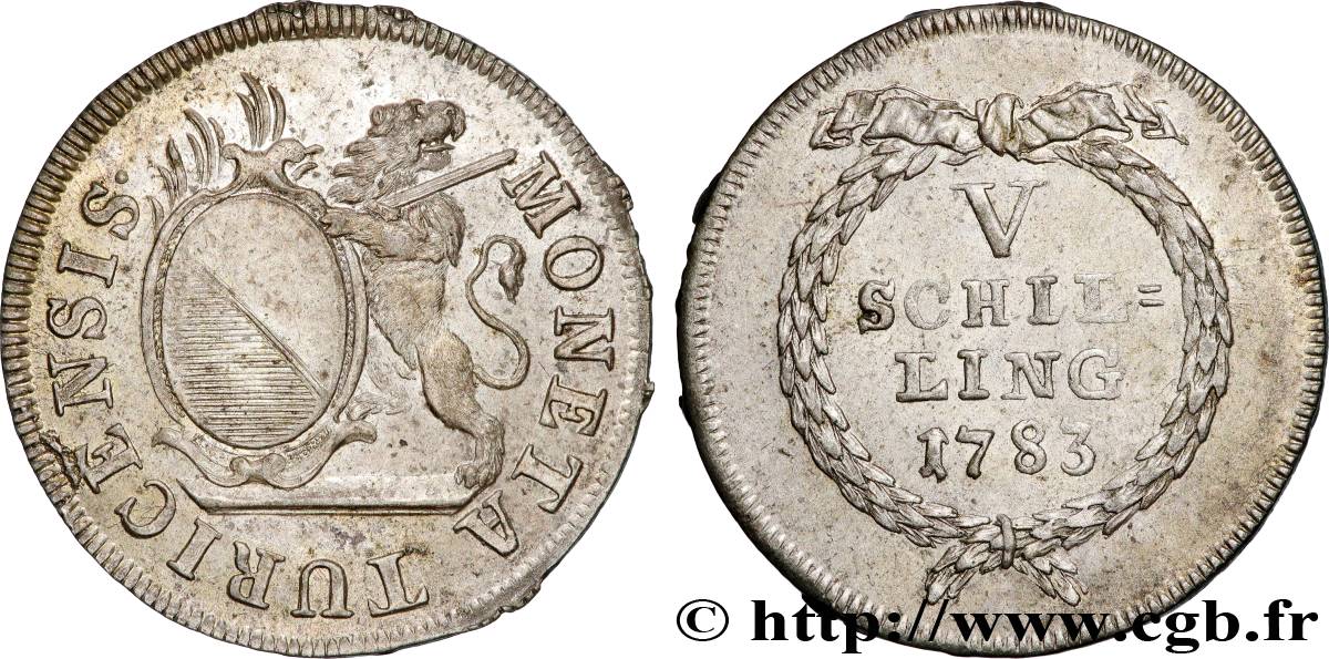 SUISSE - CANTON DE ZÜRICH 5 Schilling canton de Zurich 1783  SUP 