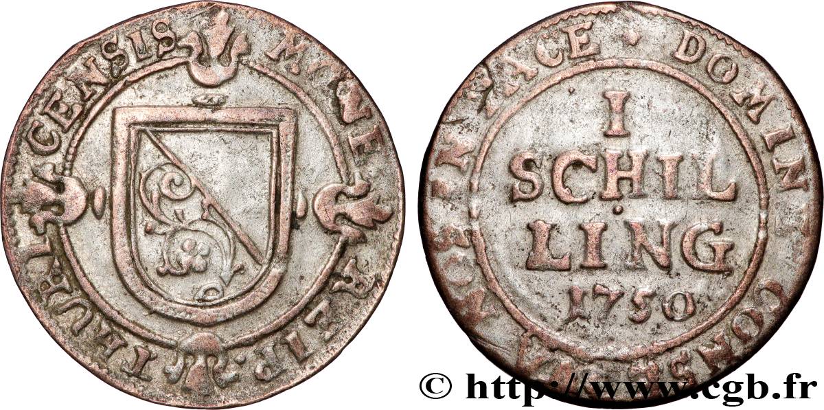 SUISSE - CANTON DE ZÜRICH 1 Schilling 1750  TTB 