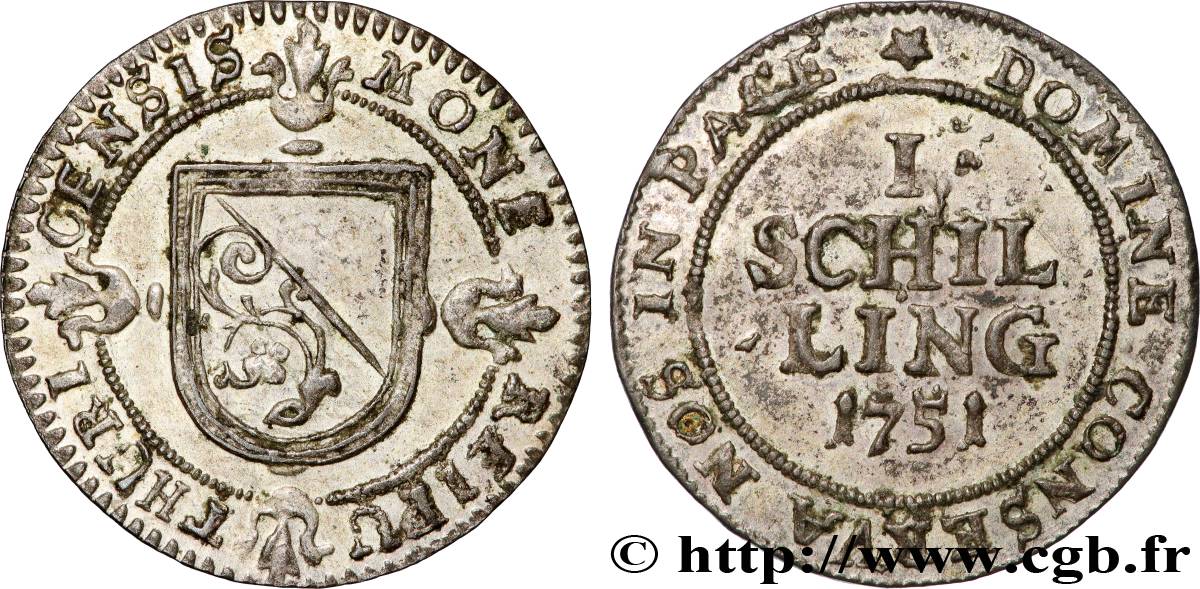 SUISSE - CANTON DE ZÜRICH 1 Schilling 1751  TTB+ 