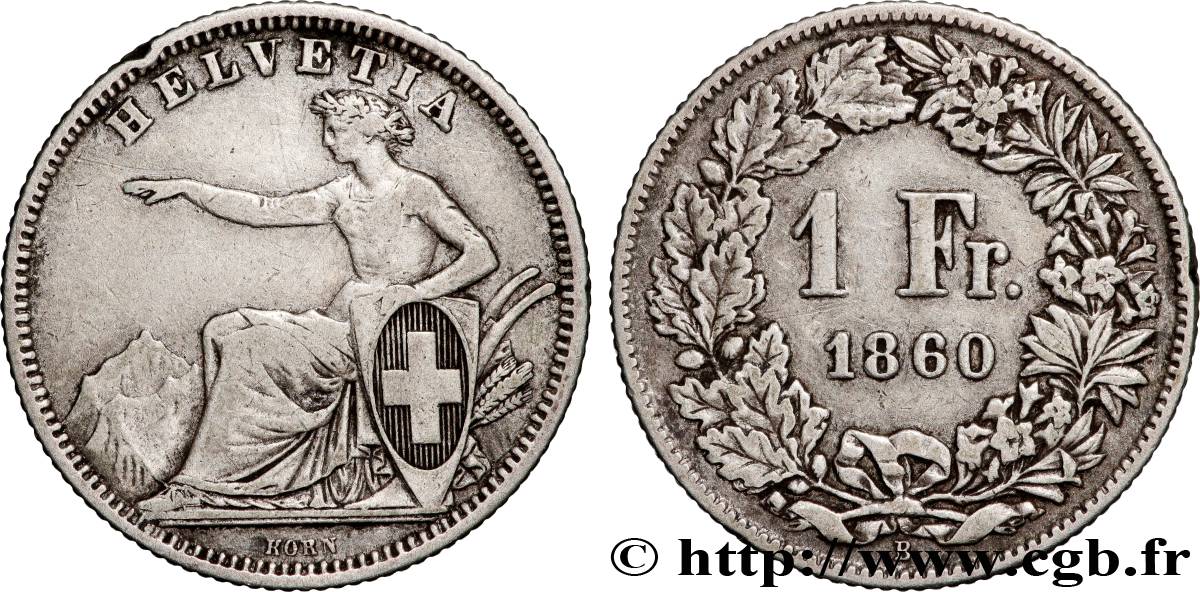 SUISSE 1 Franc Helvetia 1860 Berne TTB 