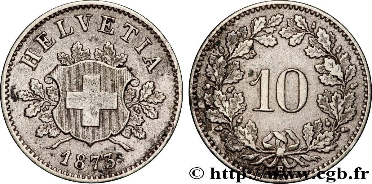 SUISSE 10 Centimes (Rappen) 1873 Berne TTB+ 