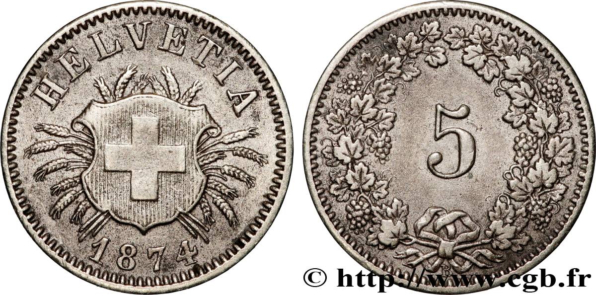 SUISSE 5 Centimes (Rappen) 1874 Berne TTB+ 
