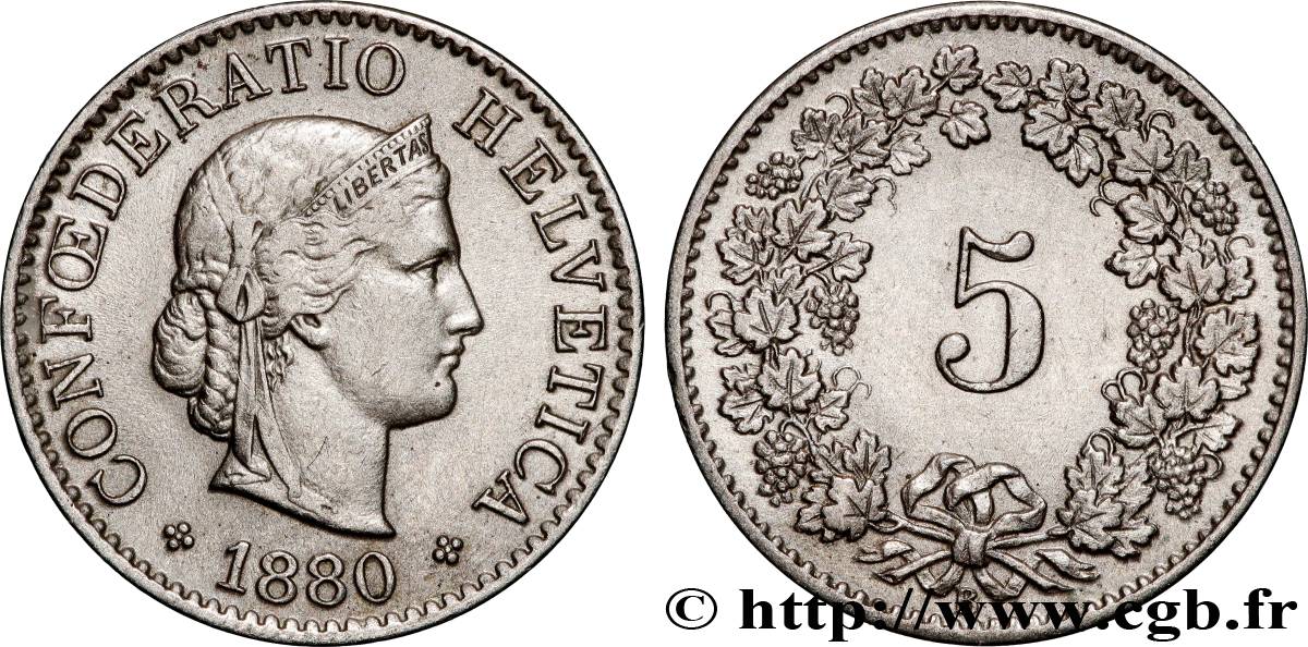 SUISSE 5 Centimes (Rappen) 1880 Berne TTB 