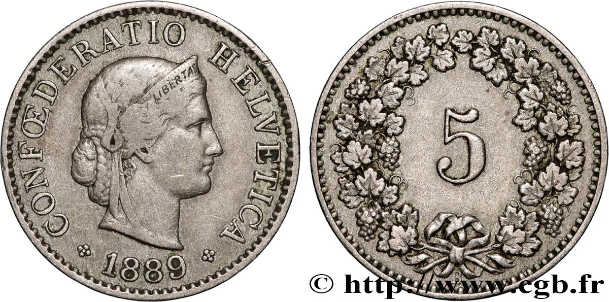 SUISSE 5 Centimes (Rappen) 1889 Berne TB+ 