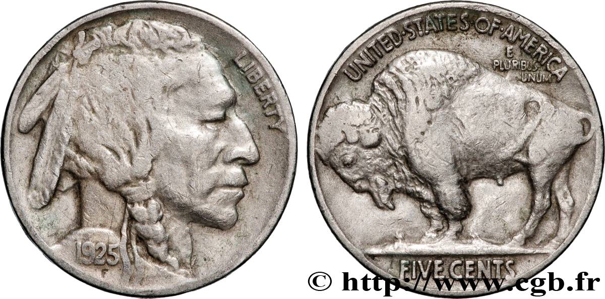 UNITED STATES OF AMERICA 5 Cents Tête d’indien ou Buffalo 1925 Philadelphie VF 