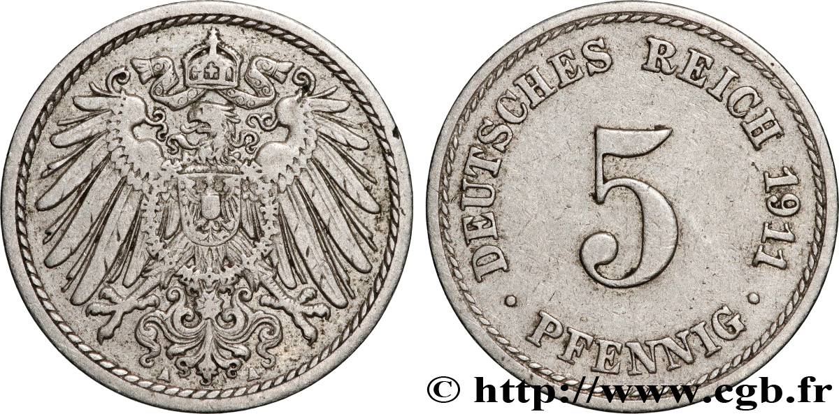 GERMANY 5 Pfennig 1911 Berlin XF 
