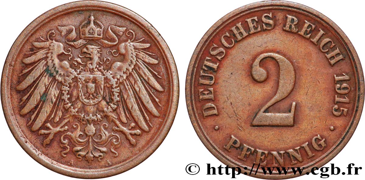 ALLEMAGNE 2 Pfennig 1915 Berlin TTB+ 