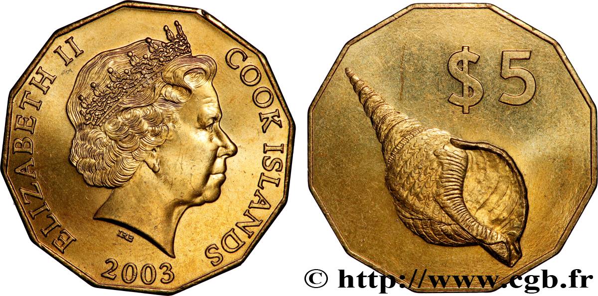 ISOLE COOK 5 Dollars Elisabeth II / Coquillage 2003 Canberra MS 