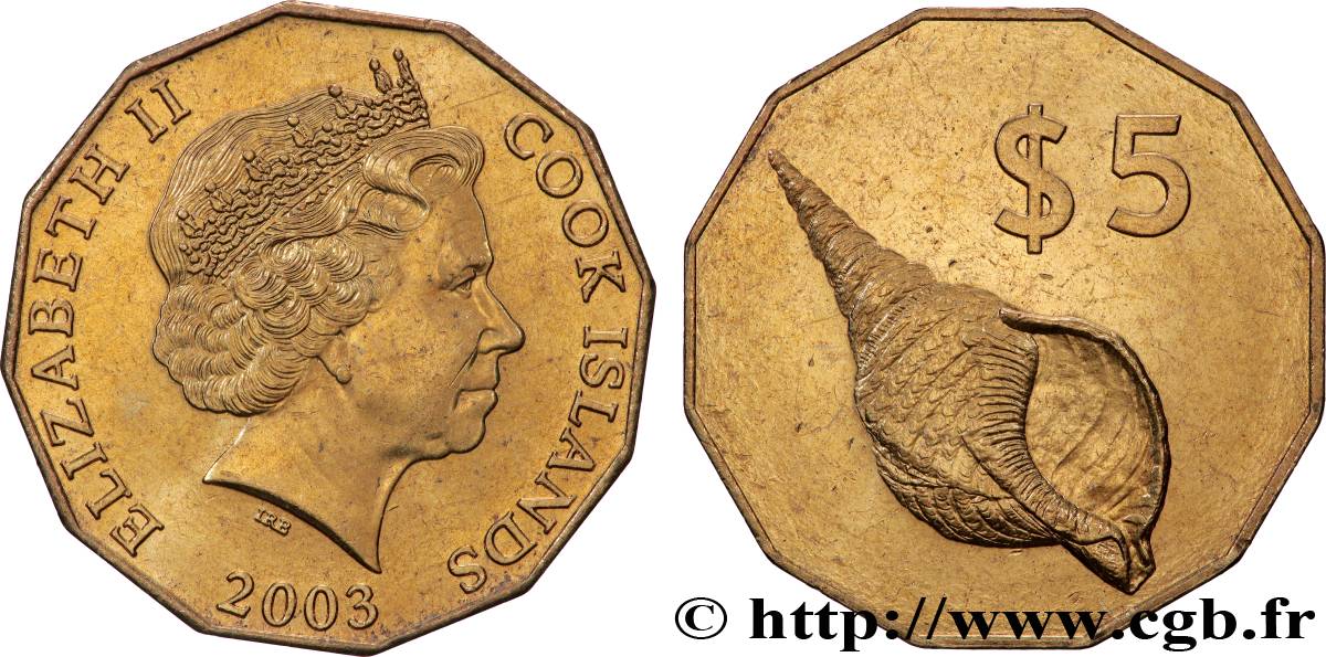 ISOLE COOK 5 Dollars Elisabeth II / Coquillage 2003 Canberra MS 