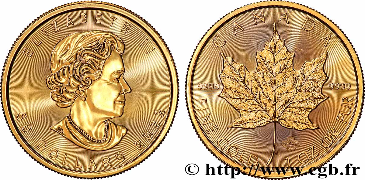 OR, PALLADIUM ET PLATINE INVESTISSEMENT 1 Oz - 50 Dollars or  mapple leaf  2022  SPL 