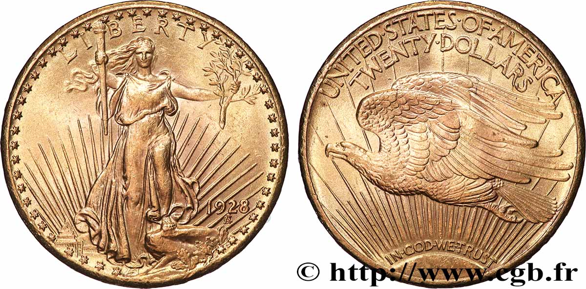 OR, PALLADIUM ET PLATINE INVESTISSEMENT 20 Dollars  Saint-Gaudens” 1928 Philadelphie TTB+ 