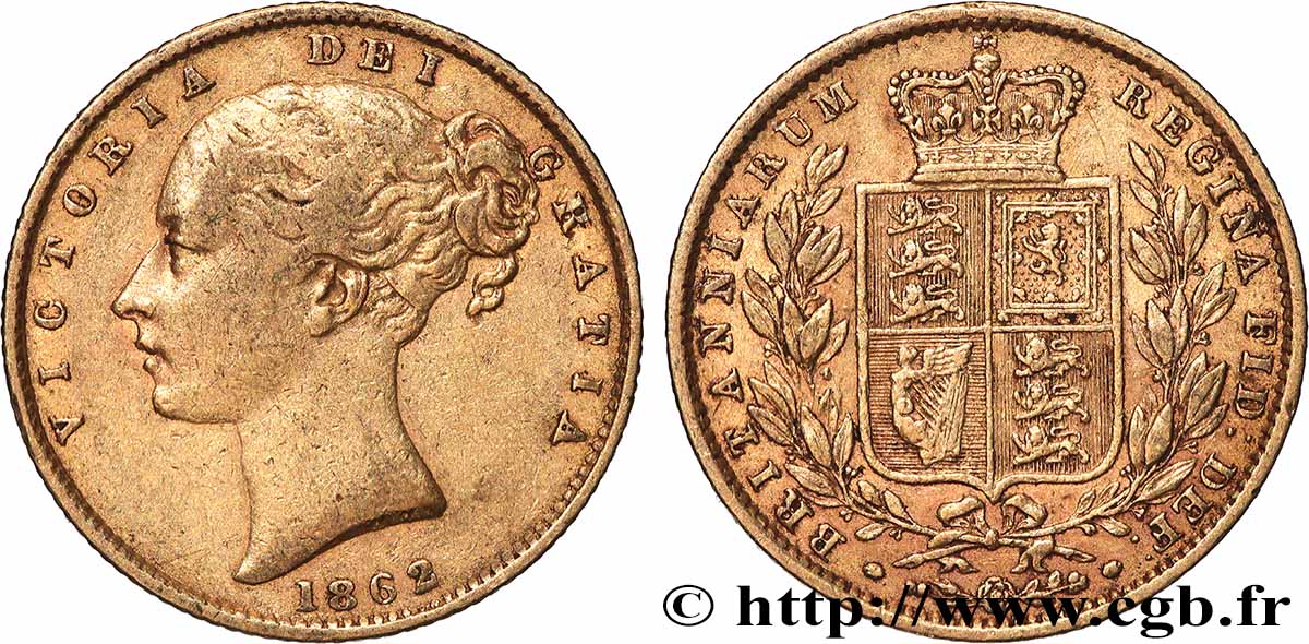 OR, PALLADIUM ET PLATINE INVESTISSEMENT 1 Souverain Victoria buste jeune 1862 Londres TB+ 