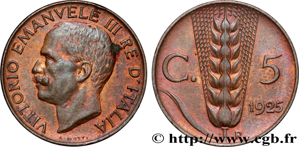 ITALY 5 Centesimi Victor Emmanuel III 1925 Rome - R AU 