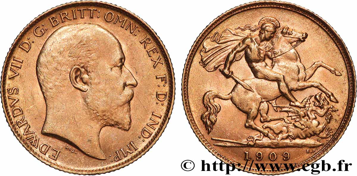 OR, PALLADIUM ET PLATINE INVESTISSEMENT 1/2 Souverain Edouard VII 1909 Londres TTB+ 