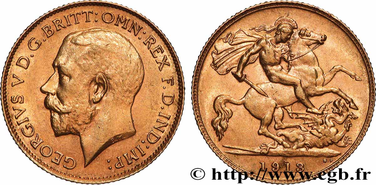 OR, PALLADIUM ET PLATINE INVESTISSEMENT 1/2 Souverain Georges V
 1913 Londres TTB+ 