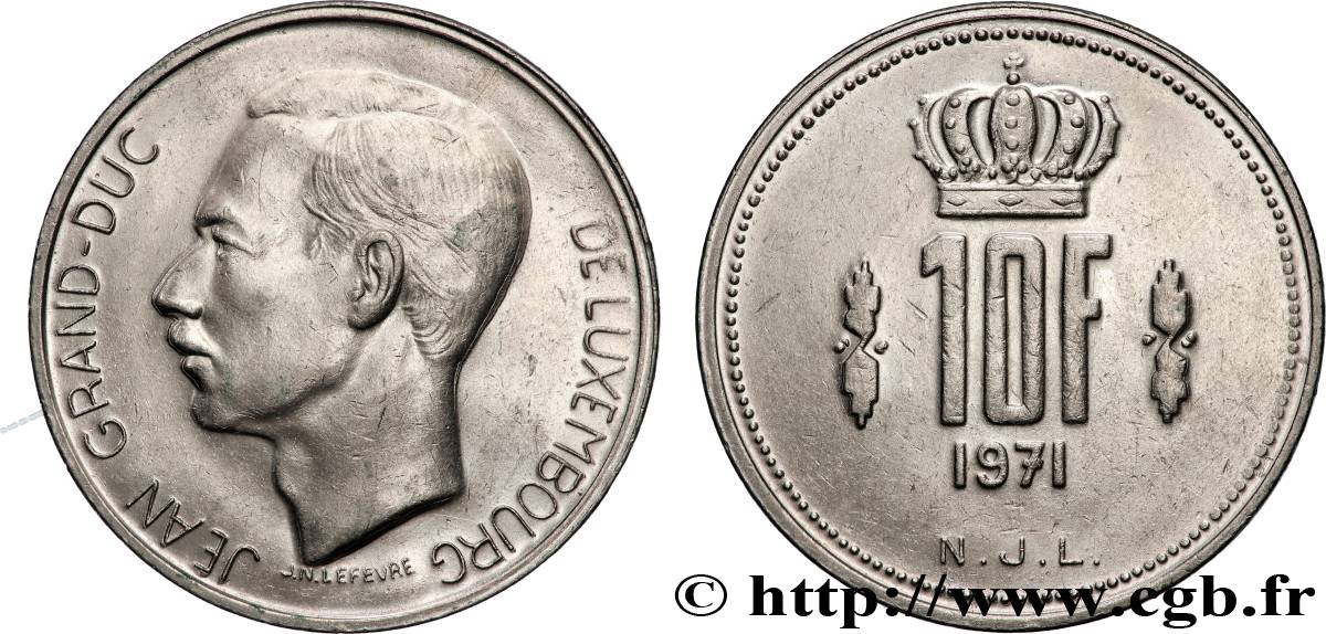 LUXEMBOURG 10 Francs Grand-Duc Jean 1971  AU 