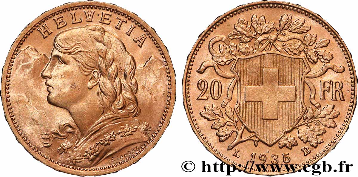 GOLD-, PALLADIUM- UND PLATIN-INVESTITIONEN 20 Francs  Vreneli  1935 Berne VZ 
