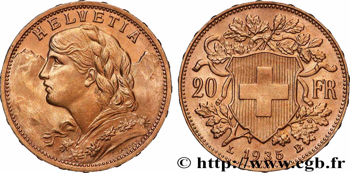GOLD-, PALLADIUM- UND PLATIN-INVESTITIONEN 20 Francs  Vreneli  1935 Berne VZ 