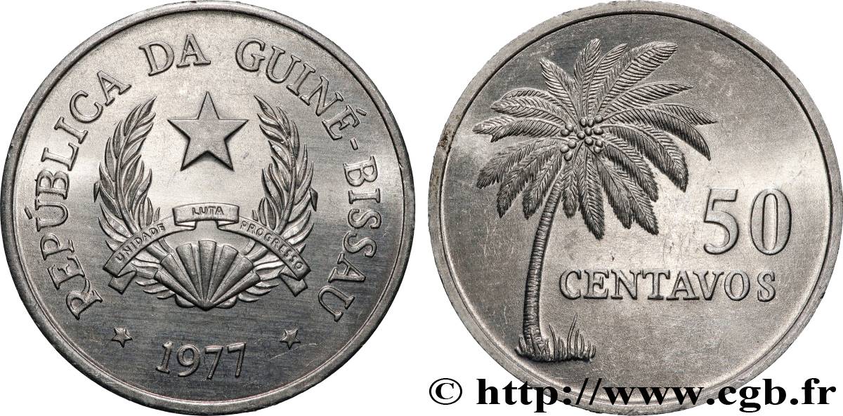 GUINEA-BISSAU 50 Centavos emblème / cocotier 1977 Llantrisant SPL 