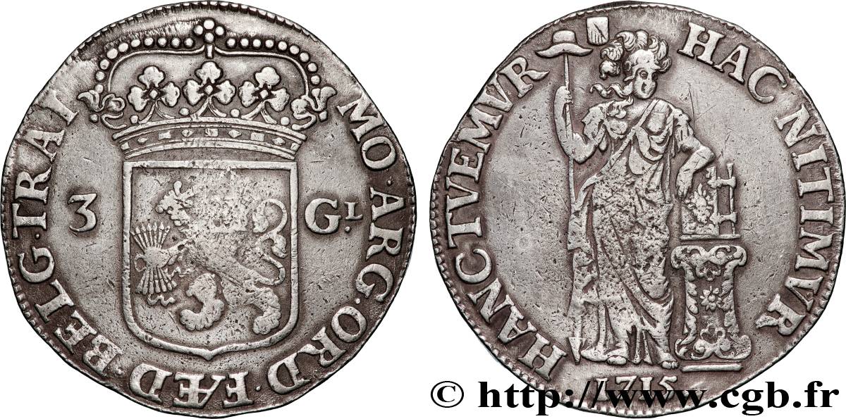 NETHERLANDS - UNITED PROVINCES - UTRECHT 3 Guilder 1750  XF 
