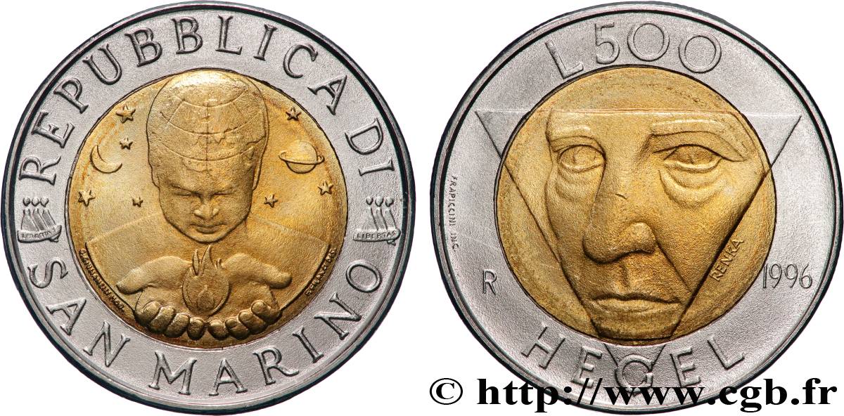 SAINT-MARIN 500 Lire philosophe Hegel 1996 Rome - R SUP 