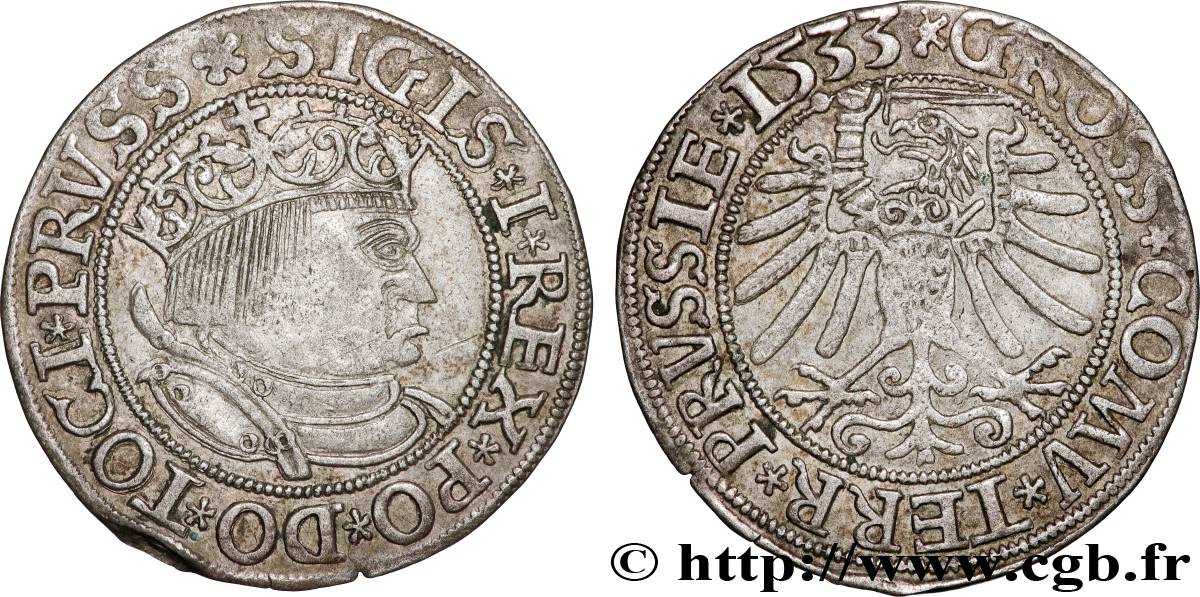 POLOGNE - SIGISMOND Ier LE VIEUX Gros 1533  TTB 